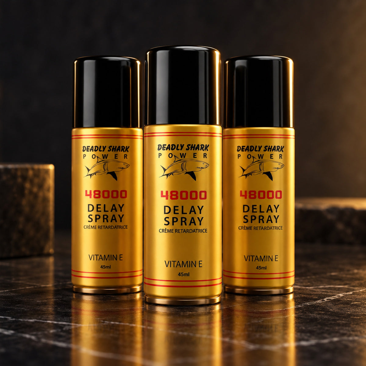 Three pack of Deadly Shark 48000 delay spray for men